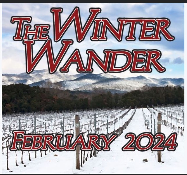 Winter Wander logo, a vineyard covers with a dusting of snow