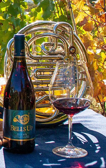 Bottle of wine from Bells Winery with wine glass