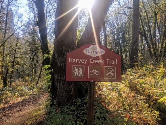 sign denoting the beginning of the Harvey Creek Trail
