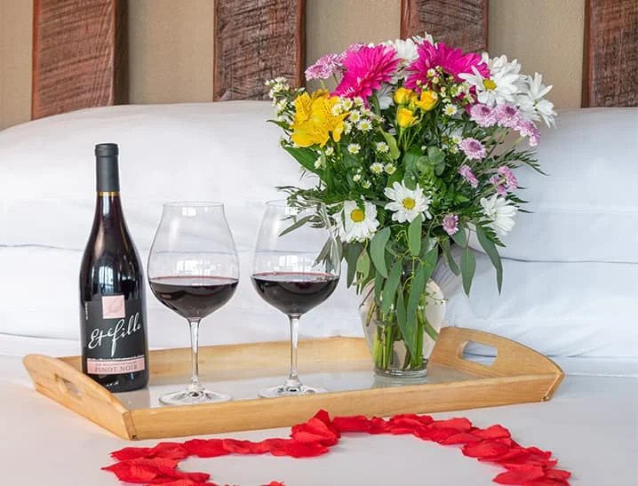 Romance Package with Wine and rose pedals
